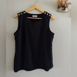 Calvin Klein Black Sleeveless Shell Top with Shoulder Buttons